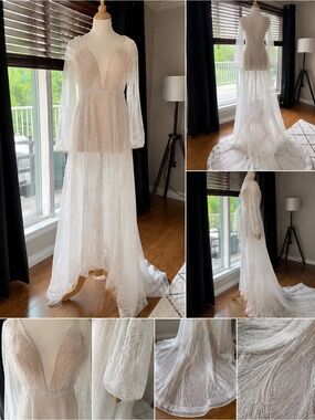 Ethereal Sheer White V-Neck Bridal Gown